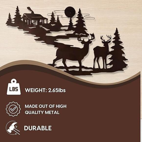 Woodland Cabin & Deer. Metal Wall Art Decor New! - Picture 3 of 5